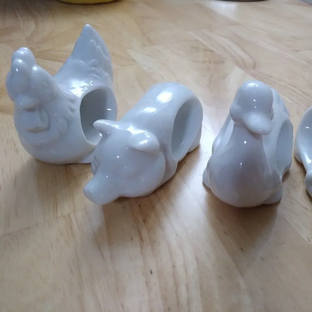 Vintage Ceramic Napkin Holder Farm Animals Pig Duck Rooster Set Of 4 Japan